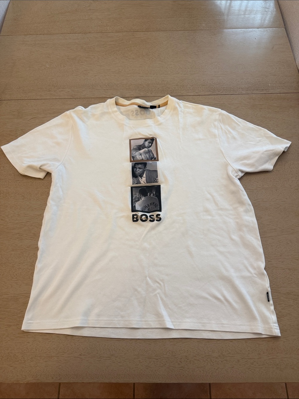BOSS x Muhammad Ali Men's Cream Short-Sleeve Photo-Block Logo Tee